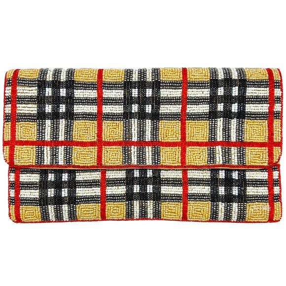 Beaded Plaid Pattern Crossbody Clutch Bag - Picture 2 of 3